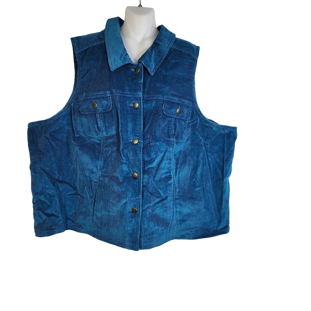 D & Co. Denim & Company Womens Vest Size 3X Corduroy Button Front Teal Stretch